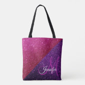 Monogram met hete roze, paarse glitters en glinste tote bag (Achterkant)
