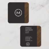 Monogram met houten afwerking vierkante visitekaartje (Voorkant / Achterkant)