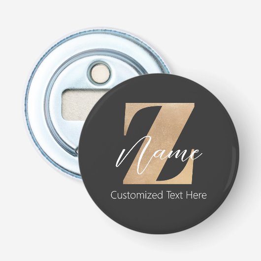 Monogram met initiaal Z & gepersonaliseerde naam Button Flesopener (Voorkant)