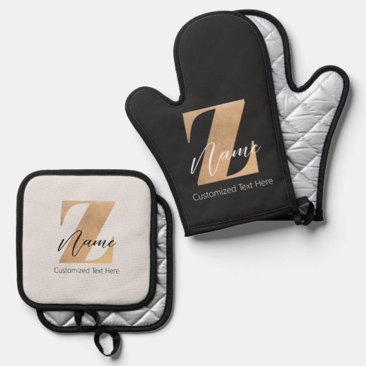 Monogram met initiaal Z & gepersonaliseerde naam Ovenwant & Pannenlap Set (Voorkant / Achterkant)