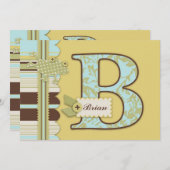 Monogram met kikker- en stripprintBaby shower Kaart (Voorkant / Achterkant)