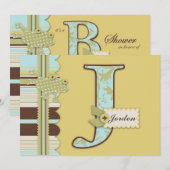 Monogram met kikker- en stripprintBaby shower Kaart (Voorkant / Achterkant)