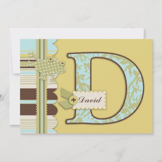 Monogram met kikker- en stripprintBaby shower Kaart (Voorkant)
