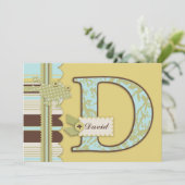 Monogram met kikker- en stripprintBaby shower Kaart (Staand voorkant)