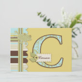 Monogram met kikker- en stripprintBaby shower Kaart (Staand voorkant)