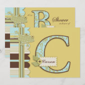 Monogram met kikker- en stripprintBaby shower Kaart (Voorkant / Achterkant)