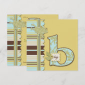 Monogram met kikker- en stripprintBaby shower Kaart (Voorkant / Achterkant)