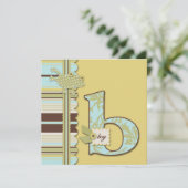 Monogram met kikker- en stripprintBaby shower Kaart (Staand voorkant)