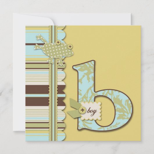 Monogram met kikker- en stripprintBaby shower Kaart (Voorkant)