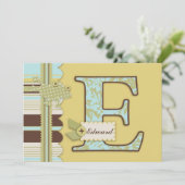 Monogram met kikker- en stripprintBaby shower Kaart (Staand voorkant)