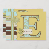 Monogram met kikker- en stripprintBaby shower Kaart (Voorkant / Achterkant)