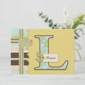 Monogram met kikker- en stripprintBaby shower Kaart (Staand voorkant)