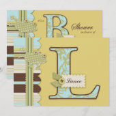 Monogram met kikker- en stripprintBaby shower Kaart (Voorkant / Achterkant)