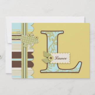 Monogram met kikker- en stripprintBaby shower Kaart