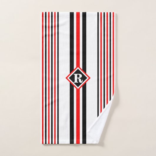 Monogram met klassieke rood-wit-zwarte strepen handdoek (Handdoek)