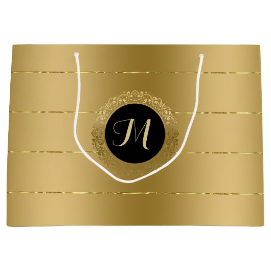 Monogram met kleine faux-gouden strepen groot cadeauzakje (Voorkant)