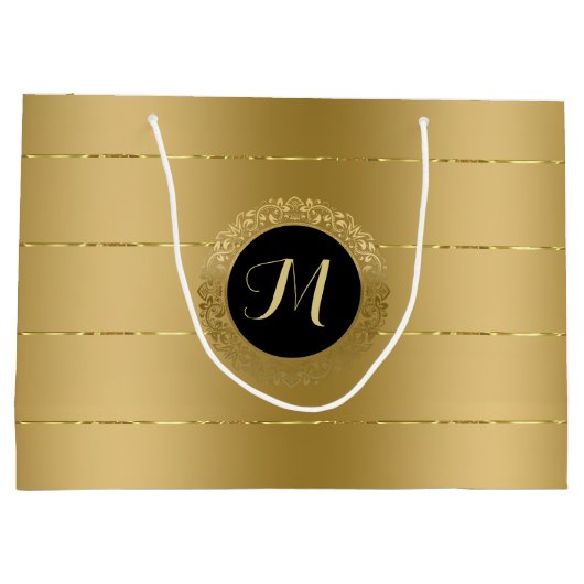 Monogram met kleine faux-gouden strepen groot cadeauzakje (Achterkant)