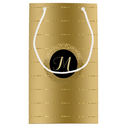 Monogram met kleine faux-gouden strepen klein cadeauzakje (Achterkant)