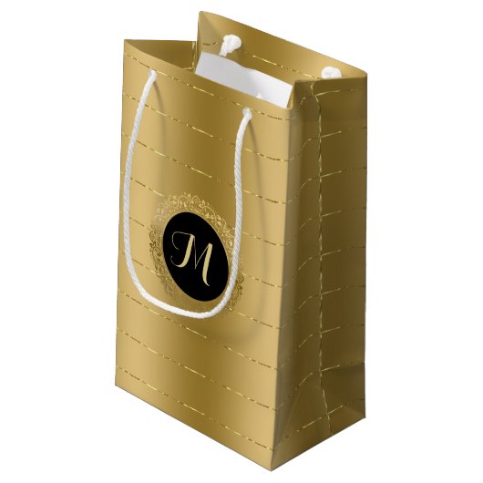 Monogram met kleine faux-gouden strepen klein cadeauzakje (Achterkant Gekanteld)