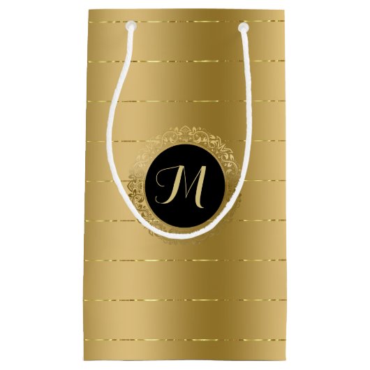 Monogram met kleine faux-gouden strepen klein cadeauzakje (Voorkant)
