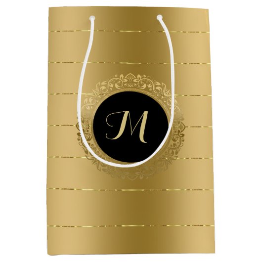 Monogram met kleine faux-gouden strepen medium cadeauzakje (Voorkant)