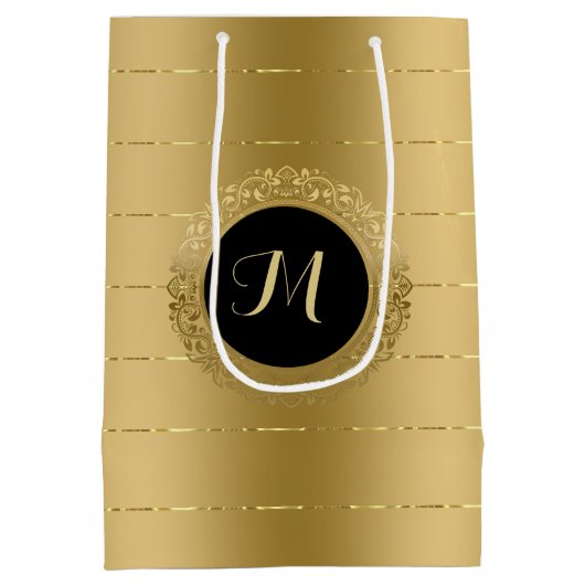 Monogram met kleine faux-gouden strepen medium cadeauzakje (Achterkant)