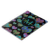 Monogram met kleurig floreel hartpatroon notitieboek (Linkerzijde)