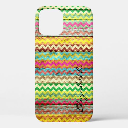Monogram met kleurrijke Chevron Stripes uit hout # Case-Mate iPhone Case (Achterkant)