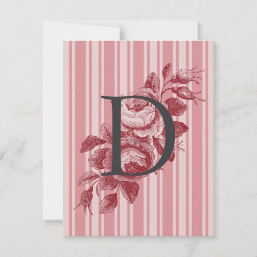 Monogram met Koolrozen en Strepen Bedankkaart (Voorkant)