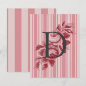 Monogram met Koolrozen en Strepen Bedankkaart (Voorkant / Achterkant)