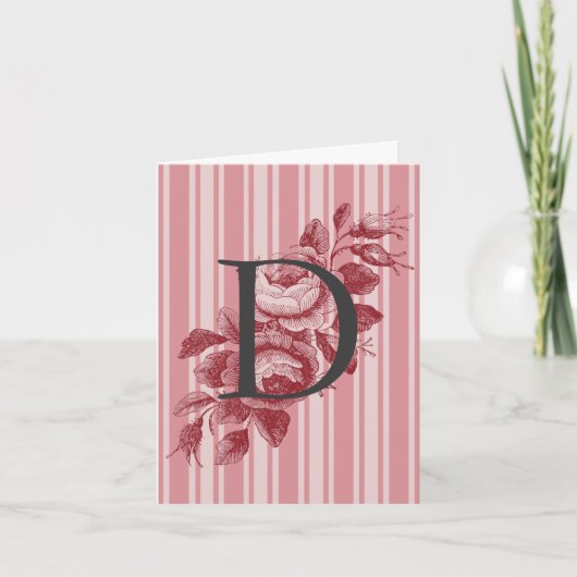 Monogram met Koolrozen en Strepen Notitie Kaart (Voorkant)