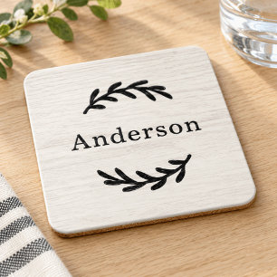 Monogram met landelijke witte gewaste houten lauri bier onderzetter