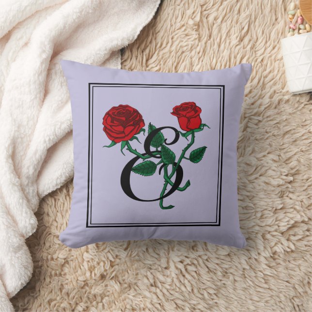 Monogram met letter E en rode rozen paars Kussen (Deken)