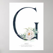 Monogram met letter G Witte bloemen en groen Poster (Voorkant)