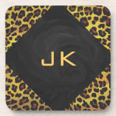 Monogram met luipaard bruin en geel bier onderzetter (Voorkant)