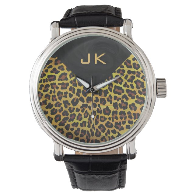 Monogram met luipaard bruin en geel horloge (Voorkant)