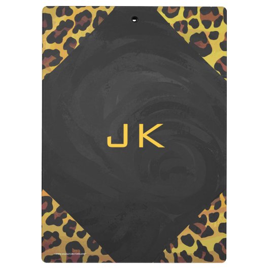 Monogram met luipaard bruin en geel klembord (Achterkant)