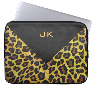 Monogram met luipaard bruin en geel laptop sleeve