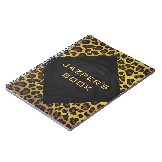 Monogram met luipaard bruin en geel notitieboek (Linkerzijde)
