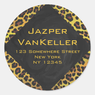 Monogram met luipaard bruin en geel ronde sticker