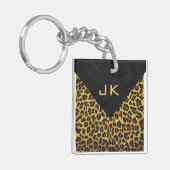Monogram met luipaard bruin en geel sleutelhanger (Voorkant Links)