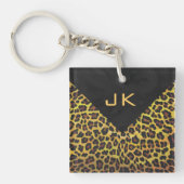 Monogram met luipaard bruin en geel sleutelhanger (Voorkant)