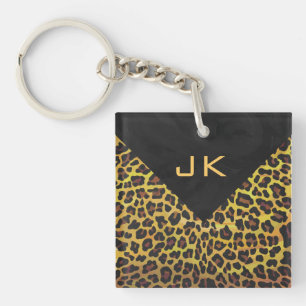 Monogram met luipaard bruin en geel sleutelhanger