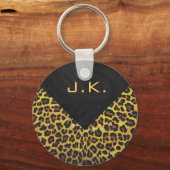 Monogram met luipaard bruin en geel sleutelhanger (Voorkant)
