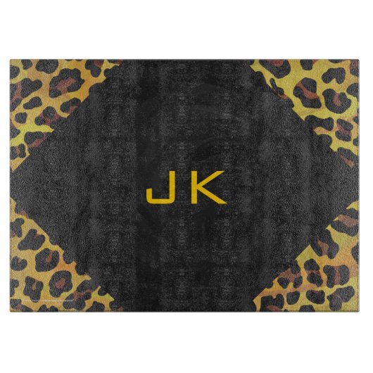 Monogram met luipaard bruin en geel snijplank (Voorkant)
