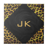 Monogram met luipaard bruin en geel tegeltje (Voorkant)