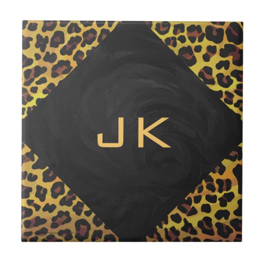 Monogram met luipaard bruin en geel tegeltje (Voorkant)