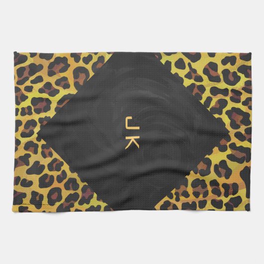 Monogram met luipaard bruin en geel theedoek (Horizontaal)