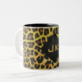 Monogram met luipaard bruin en geel tweekleurige koffiemok (Voorkant links)