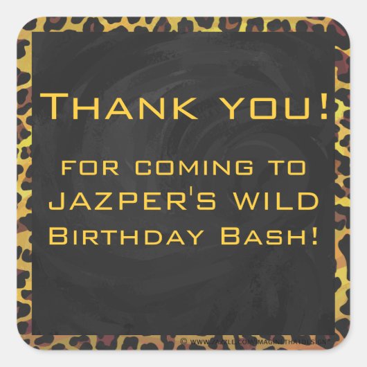 Monogram met luipaard bruin en geel vierkante sticker (Voorkant)